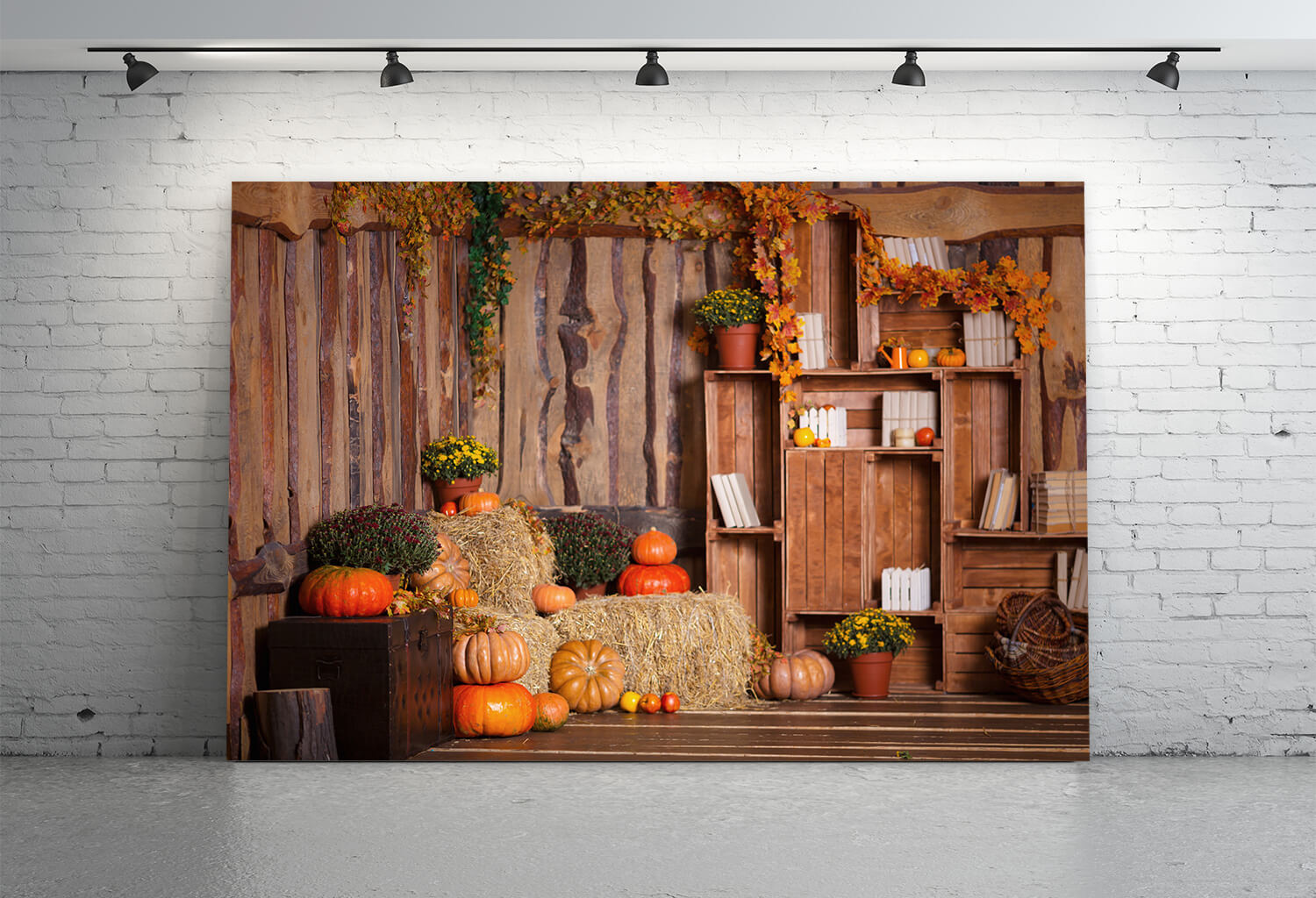 Toile de Fond Botte de Foin Citrouille Feuilles d'Erable pour Automne M8-33