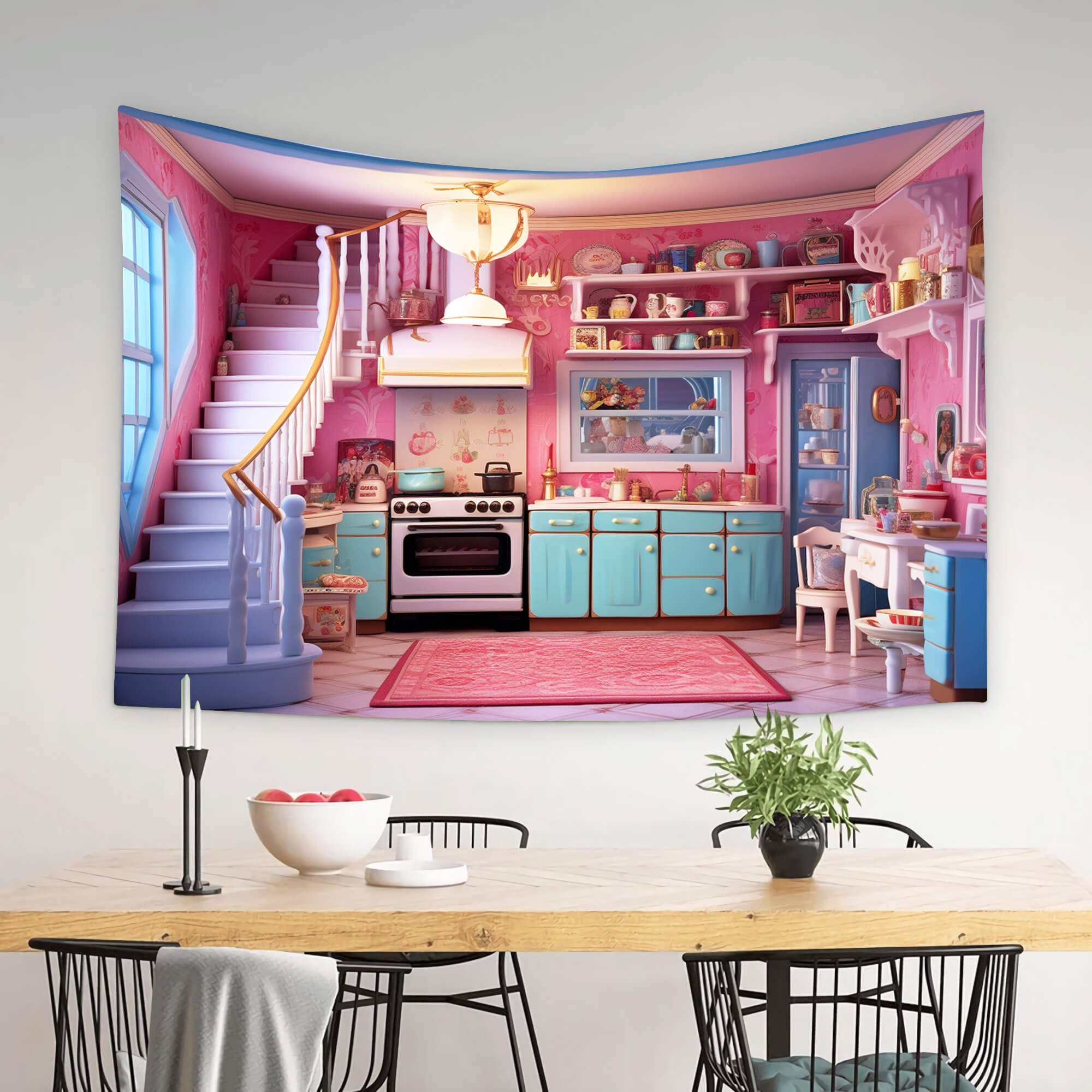 Toile de Fond pour Poupée de Cuisine Rose pour la Photo M8-36