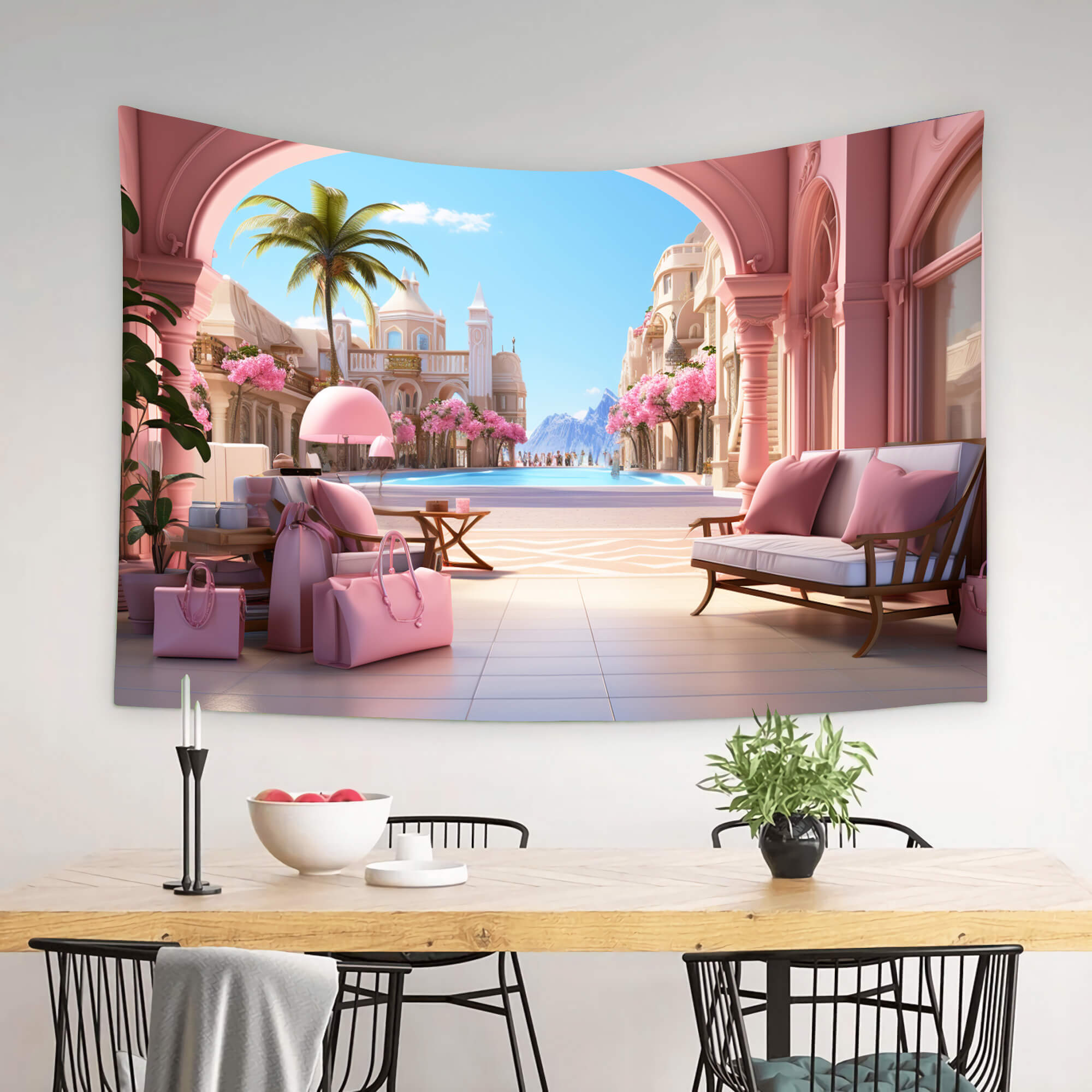 Toile de Fond pour Poupée de Mode en Château Rose M8-39