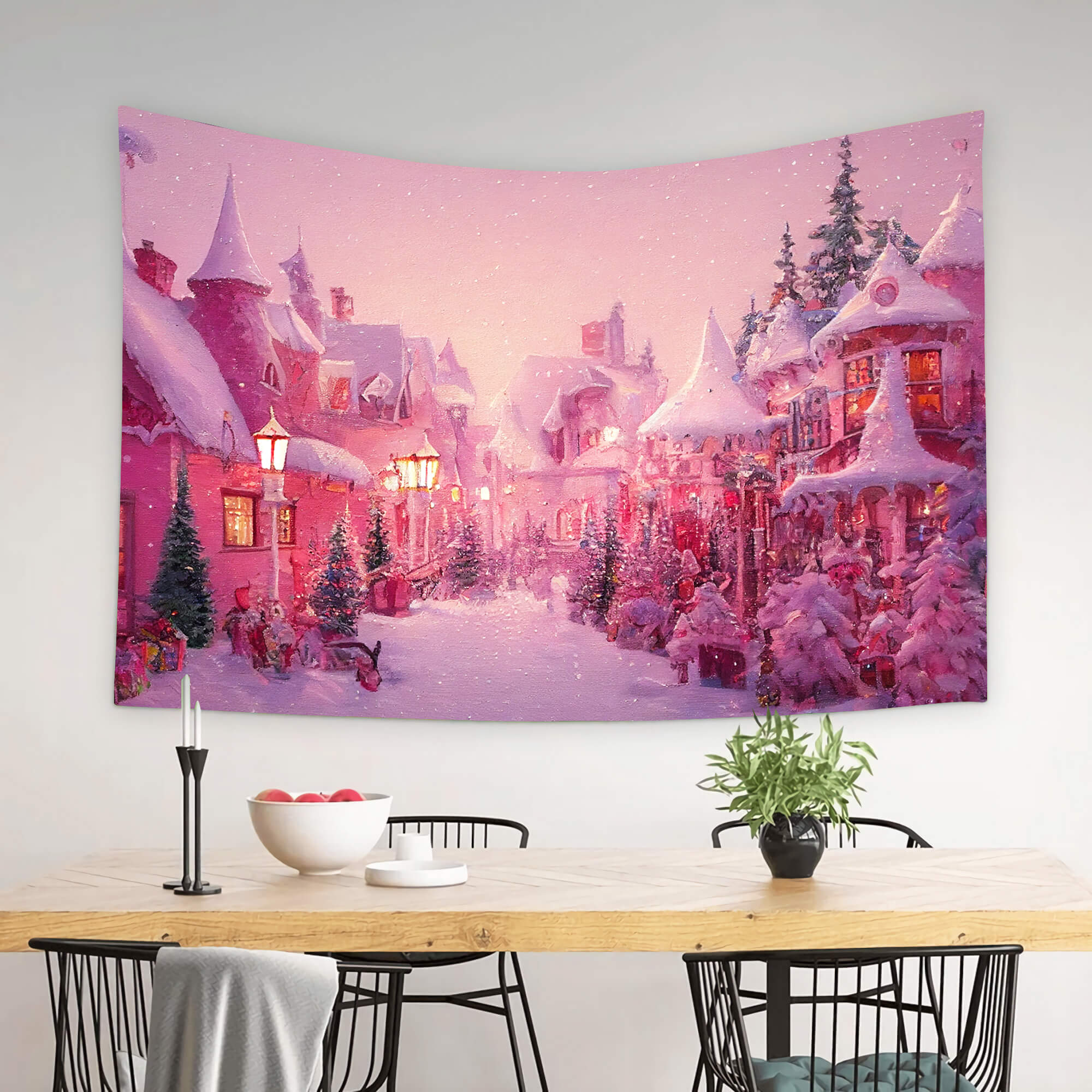Toile de Fond pour la Ville de Noël Rose M8-42