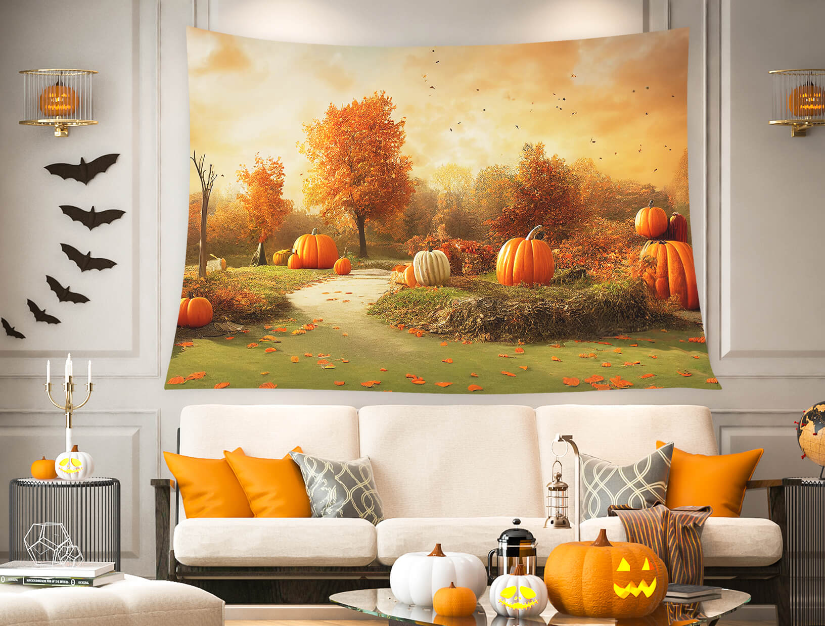 Toile de Fond Automne Citrouilles pour Photo M8-46