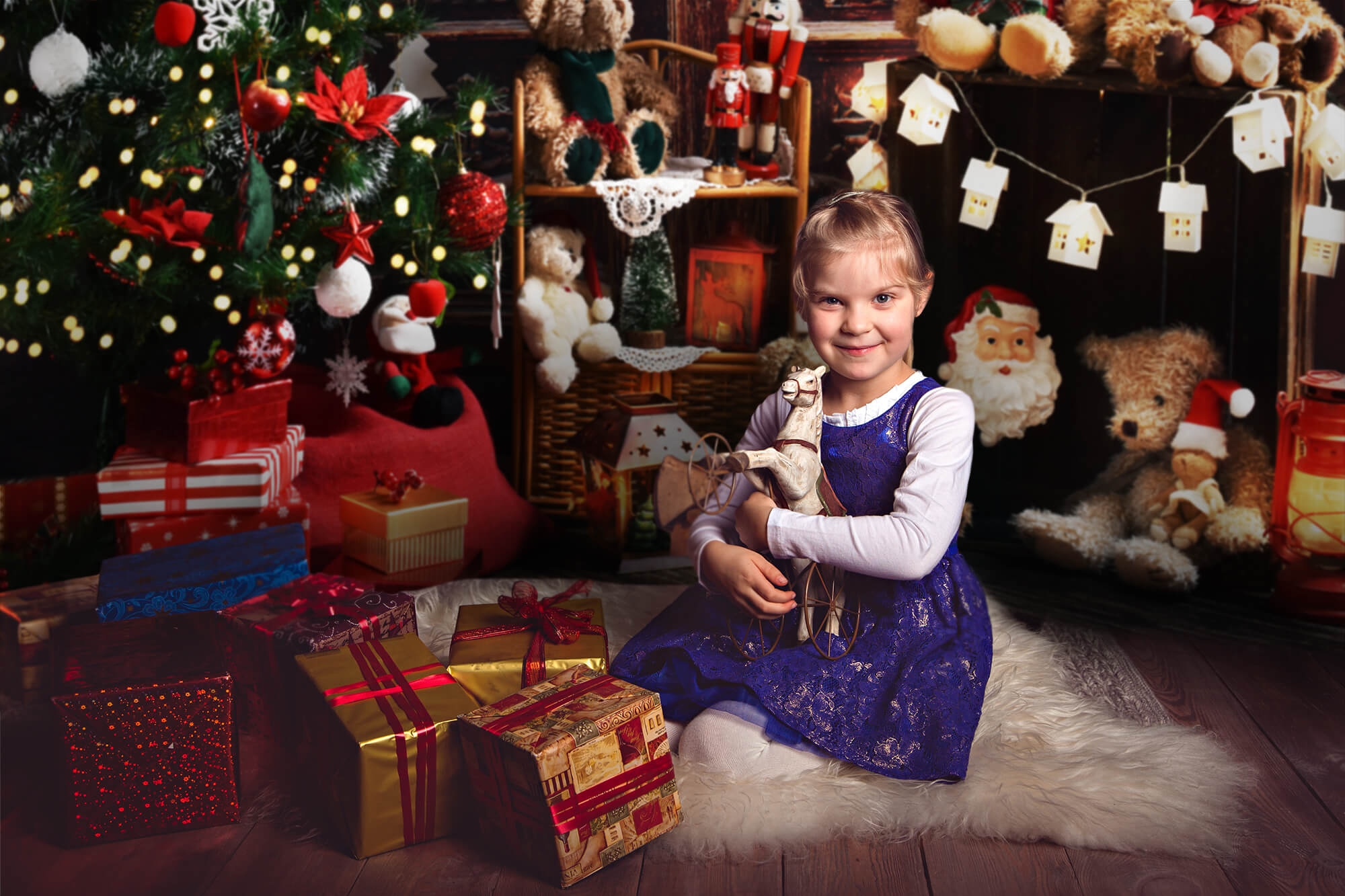 Toile de Fond Arbre de Noël Décoration Oursons M8-61