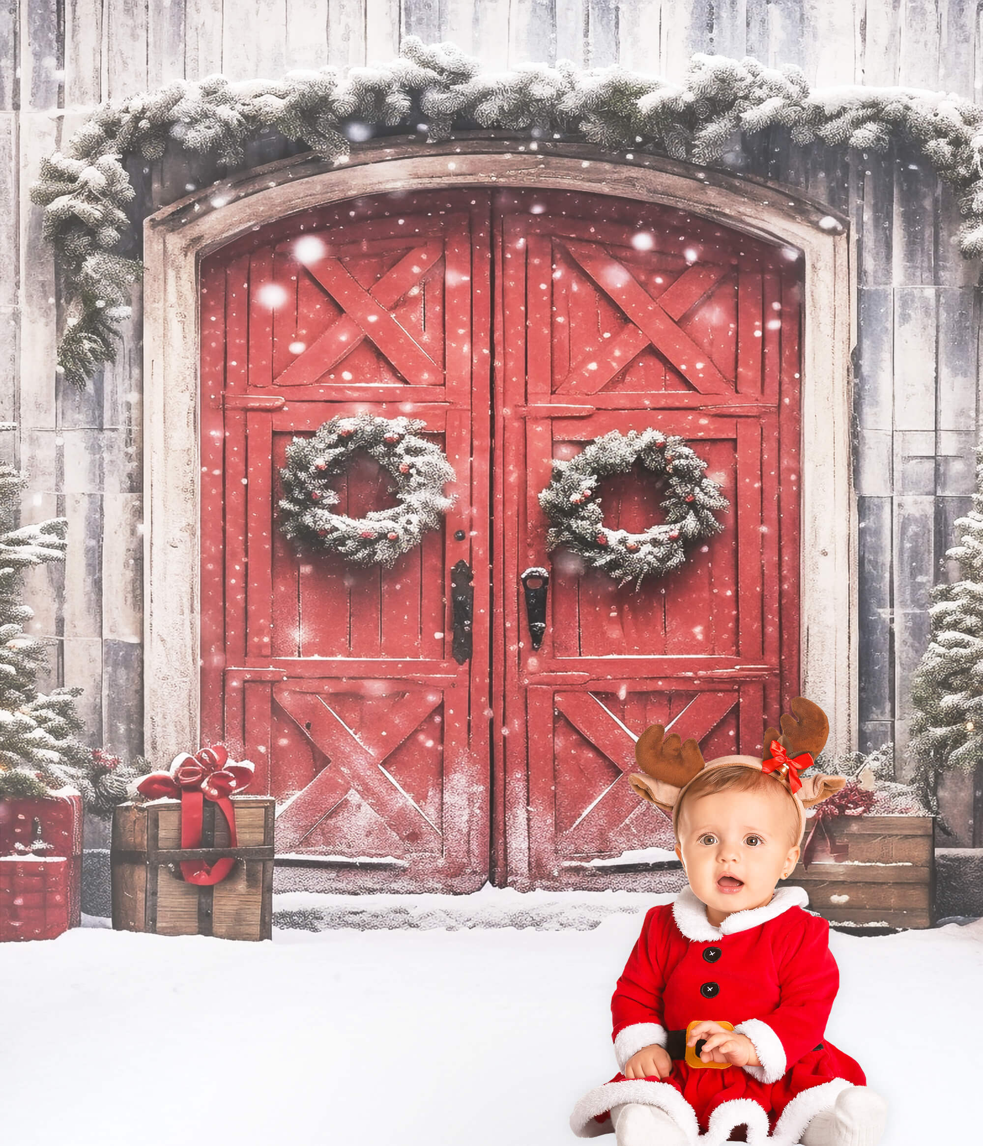 Toile de Fond Décoration de Noël de Porte Rouge M8-65