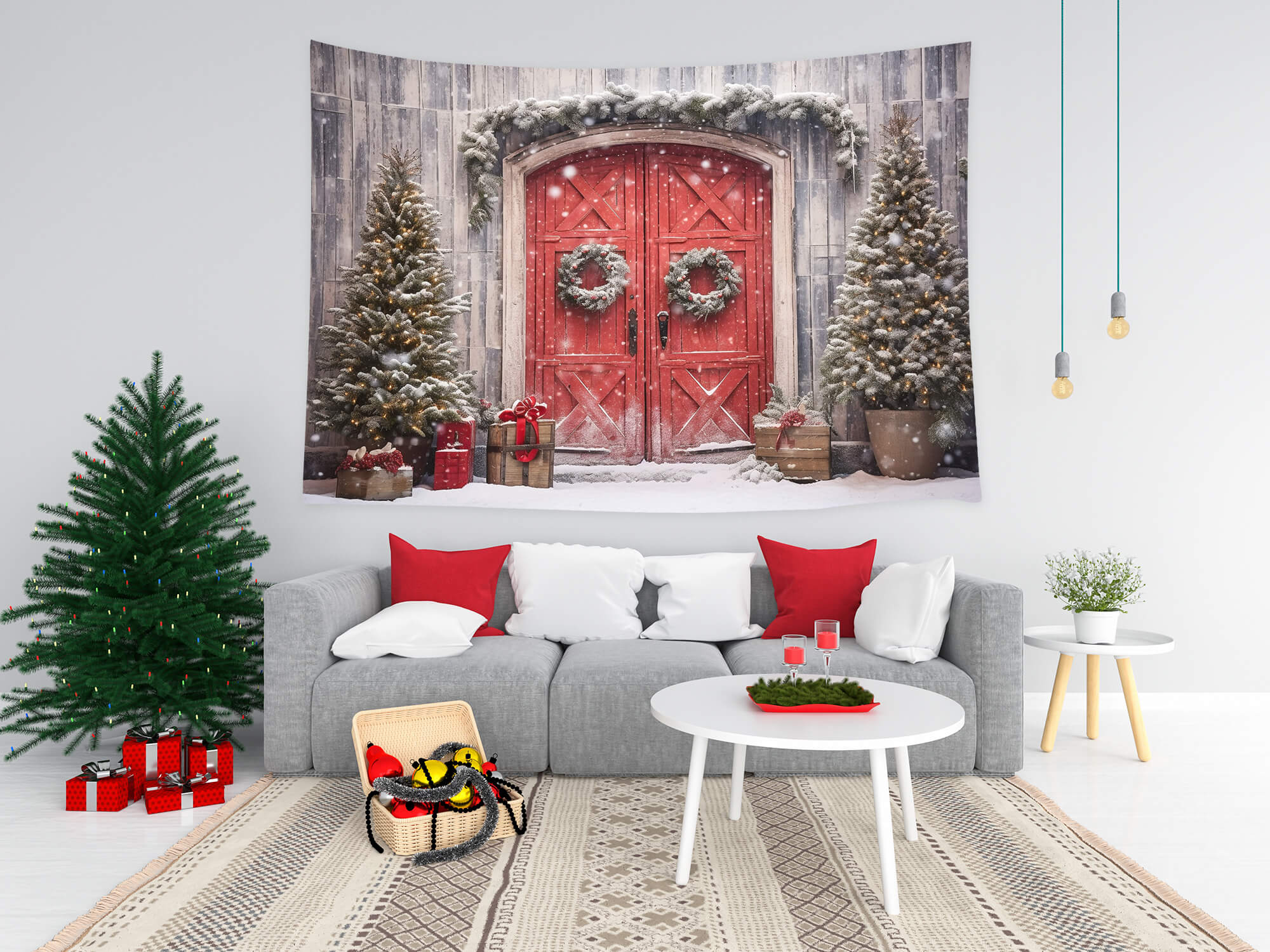 Toile de Fond Décoration de Noël de Porte Rouge M8-65