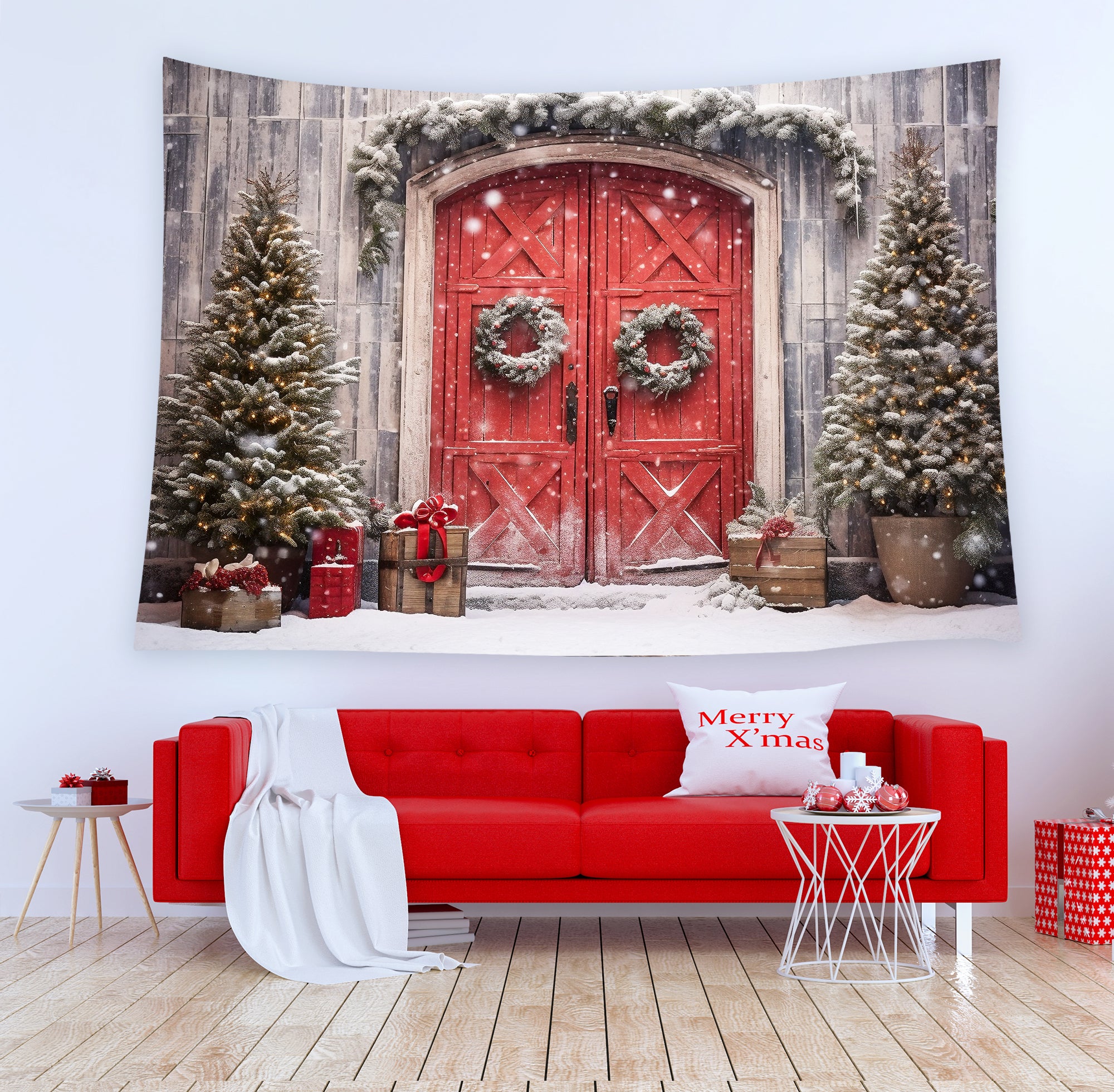 Tapisserie Décoration de Noël de Porte Rouge Tenture Murale T-M8-65
