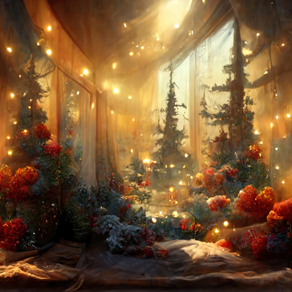 Toile de Fond Arbres de Noël à l'Intérieure de Maison M8-73