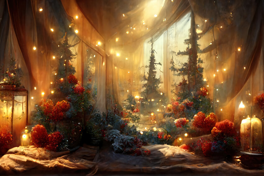 Toile de Fond Arbres de Noël à l'Intérieure de Maison M8-73