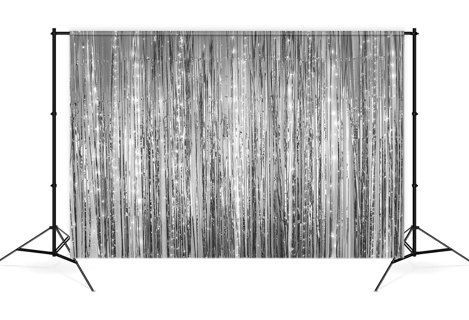 Toile de Fond pour Décoration de Noël avec Pompons Argentés Pailletés M8-76