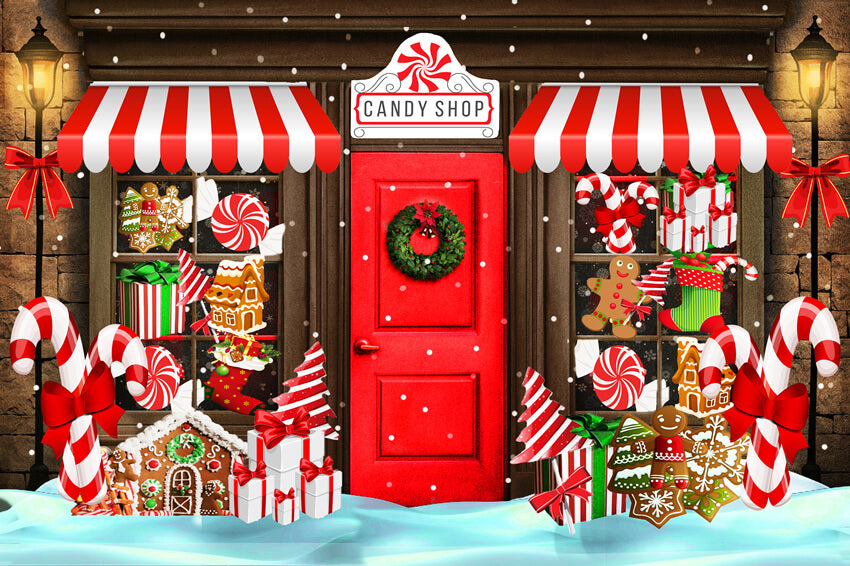 Toile de fond Noël Bonbons Magasin Neige Photographie M8-78
