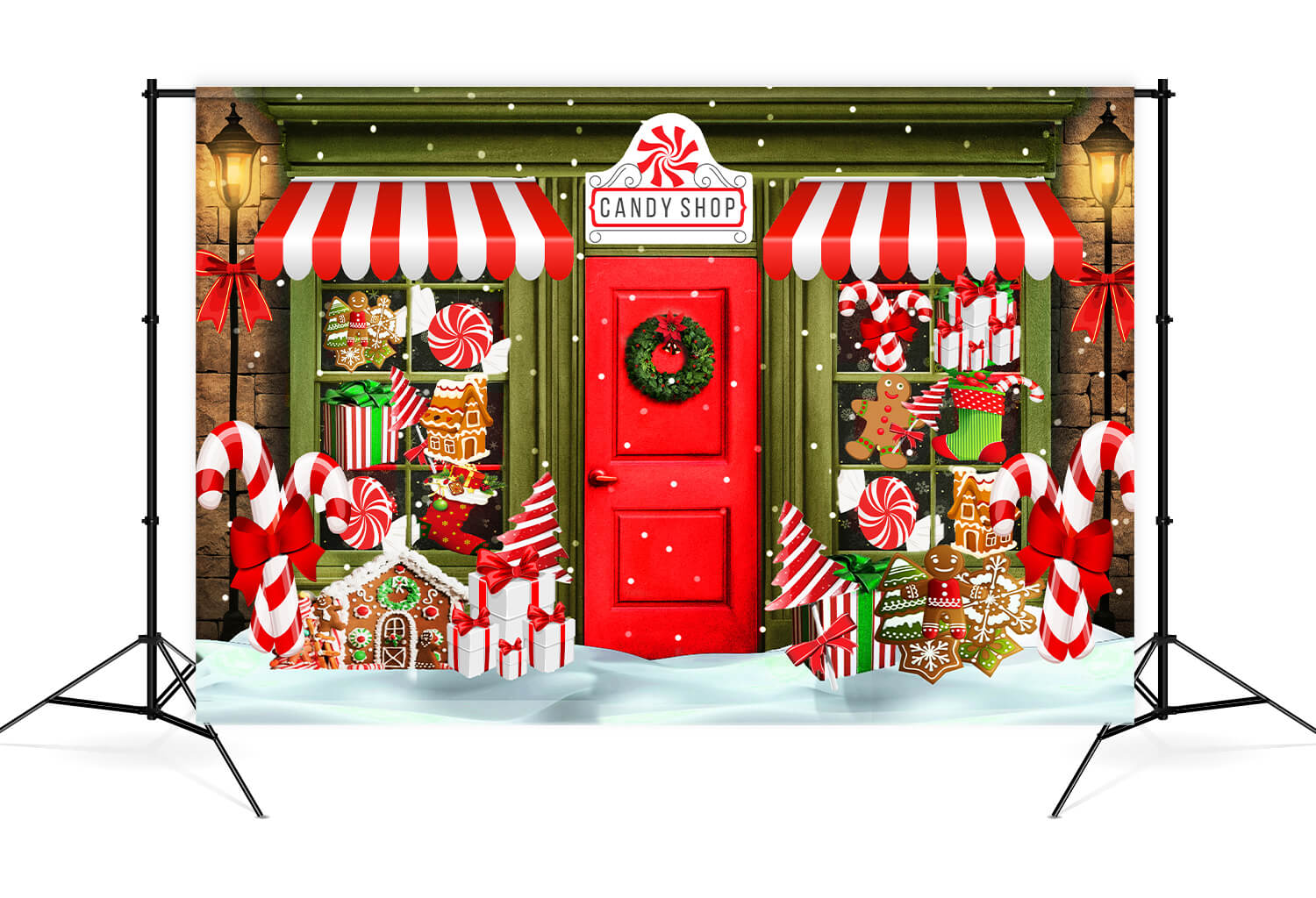 Toile de fond pour photographie de Noël magasin de bonbons verts M8-79