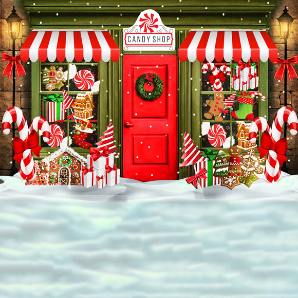 Toile de fond pour photographie de Noël magasin de bonbons verts M8-79