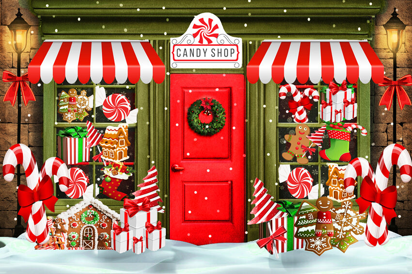 Toile de fond pour photographie de Noël magasin de bonbons verts M8-79