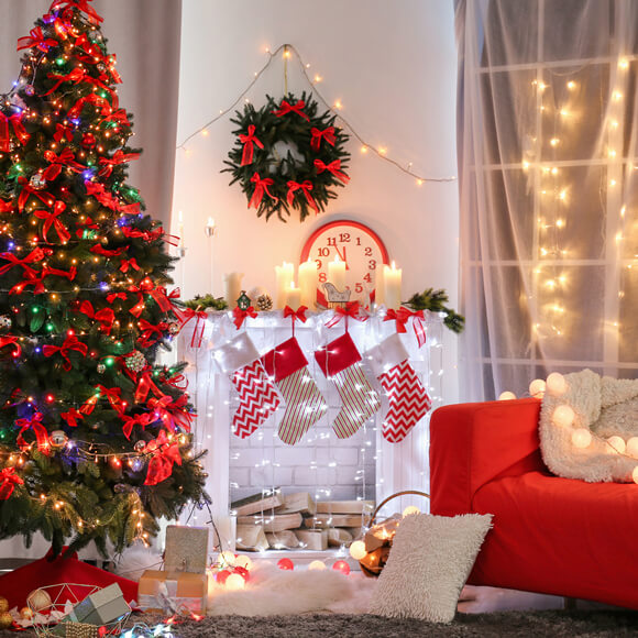Toile de fond Arbre de Noël Cheminée pour studio photo M9-05