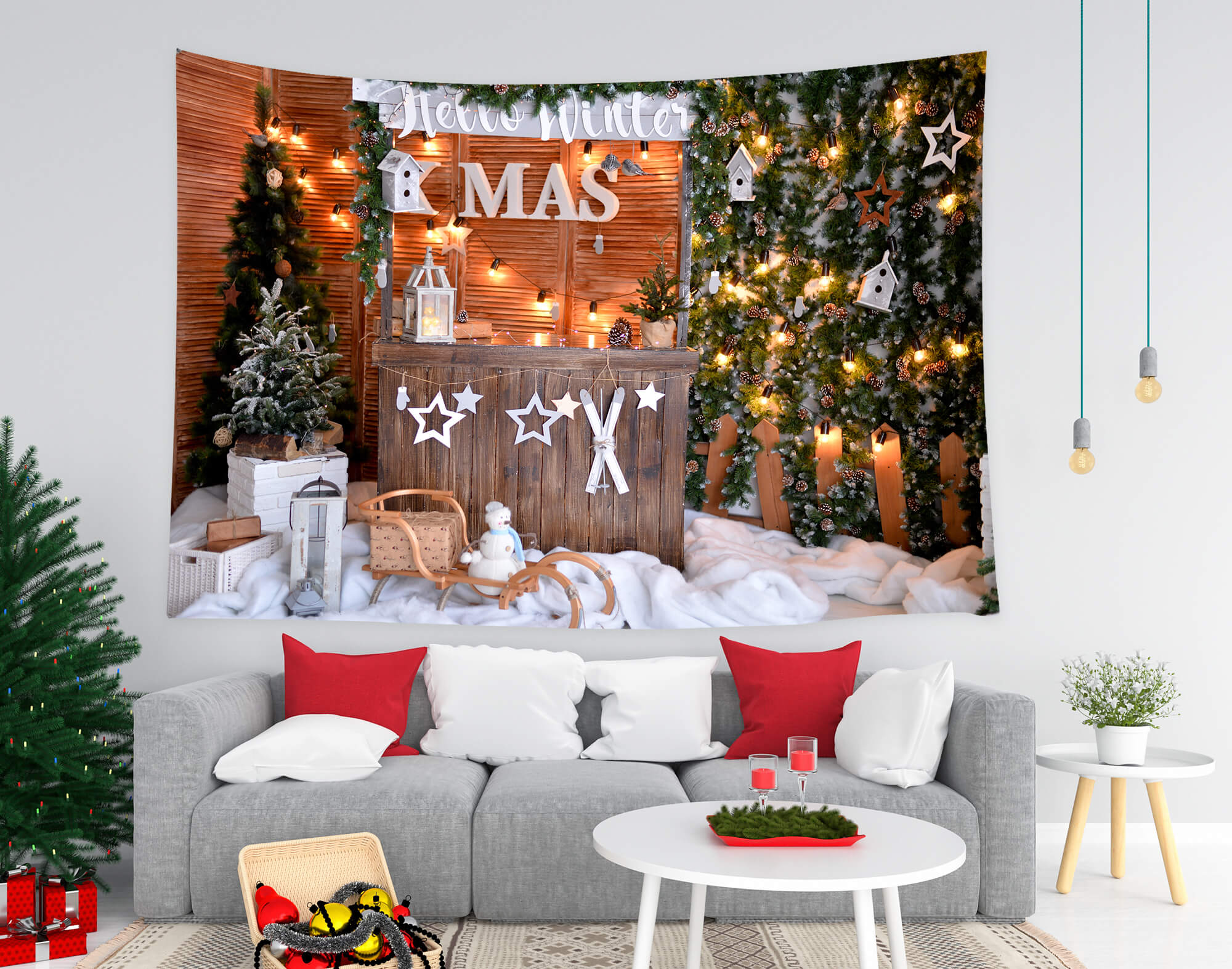 Toile de Rond Magasin de Noël Neige Hivernale pour la photographie M9-06