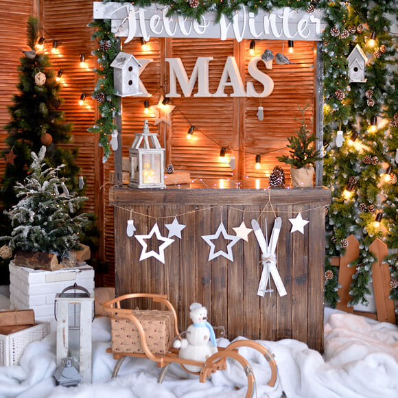 Toile de Rond Magasin de Noël Neige Hivernale pour la photographie M9-06
