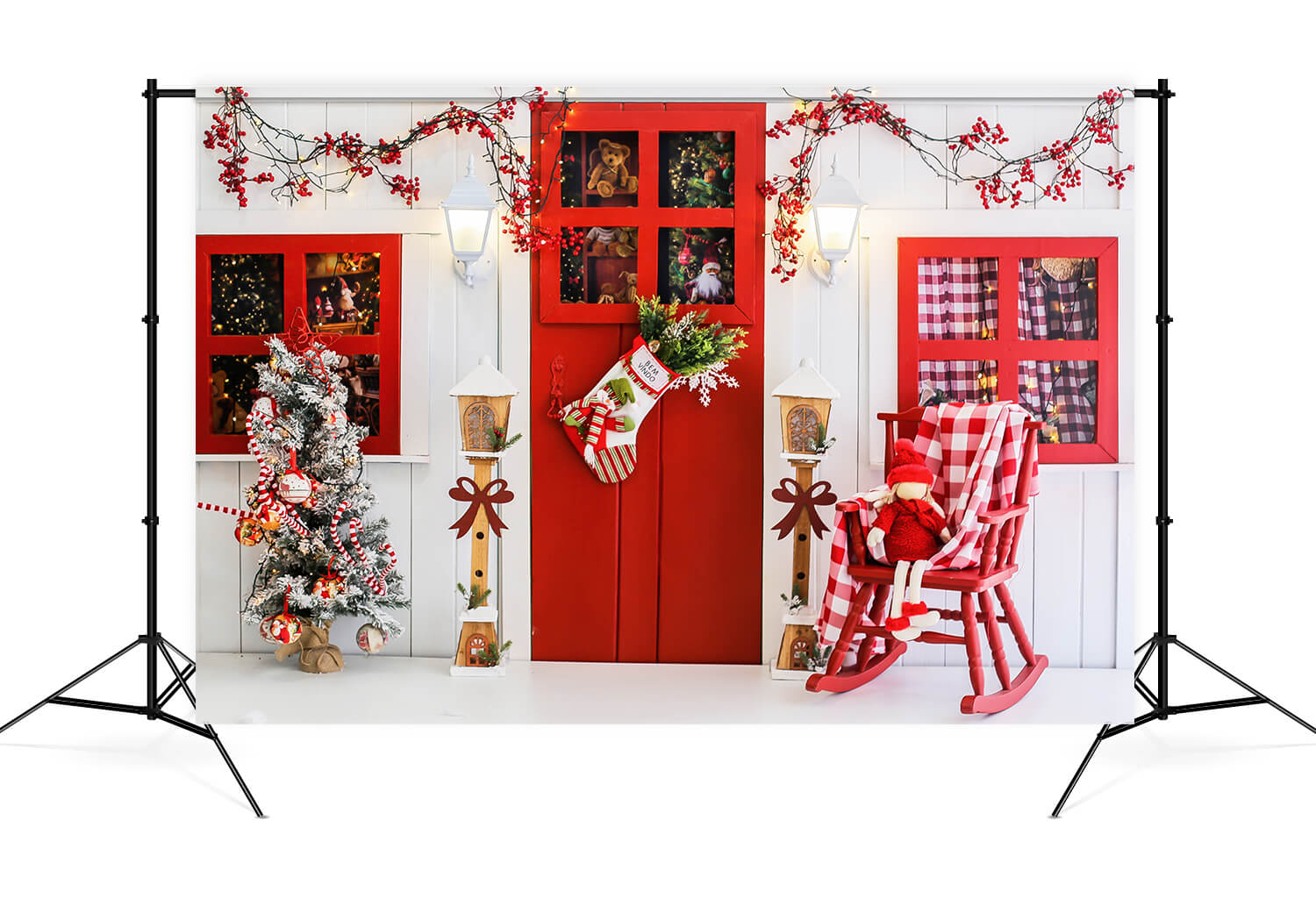 Toile de Fond Porte Décorée de Noël pour la photographie M9-07
