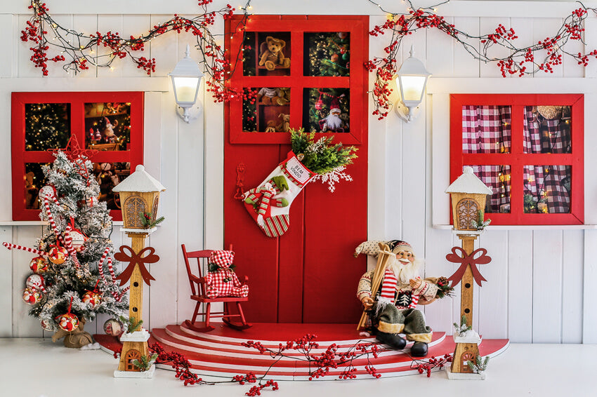 Toile de Fond Joyeux Noël Porte d'Entrée Père Noël M9-08