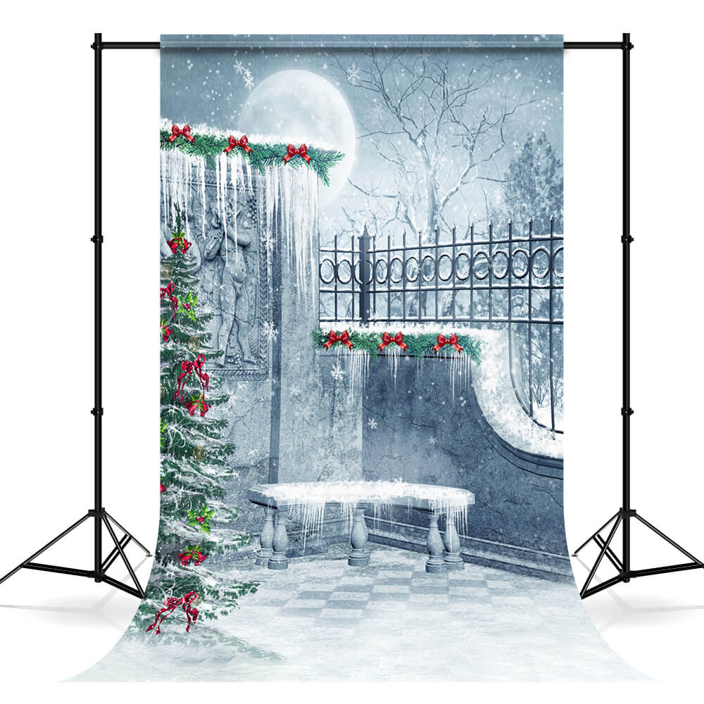 Toile de fond Gel hivernal Bâtiment Arbre de Noël M9-10