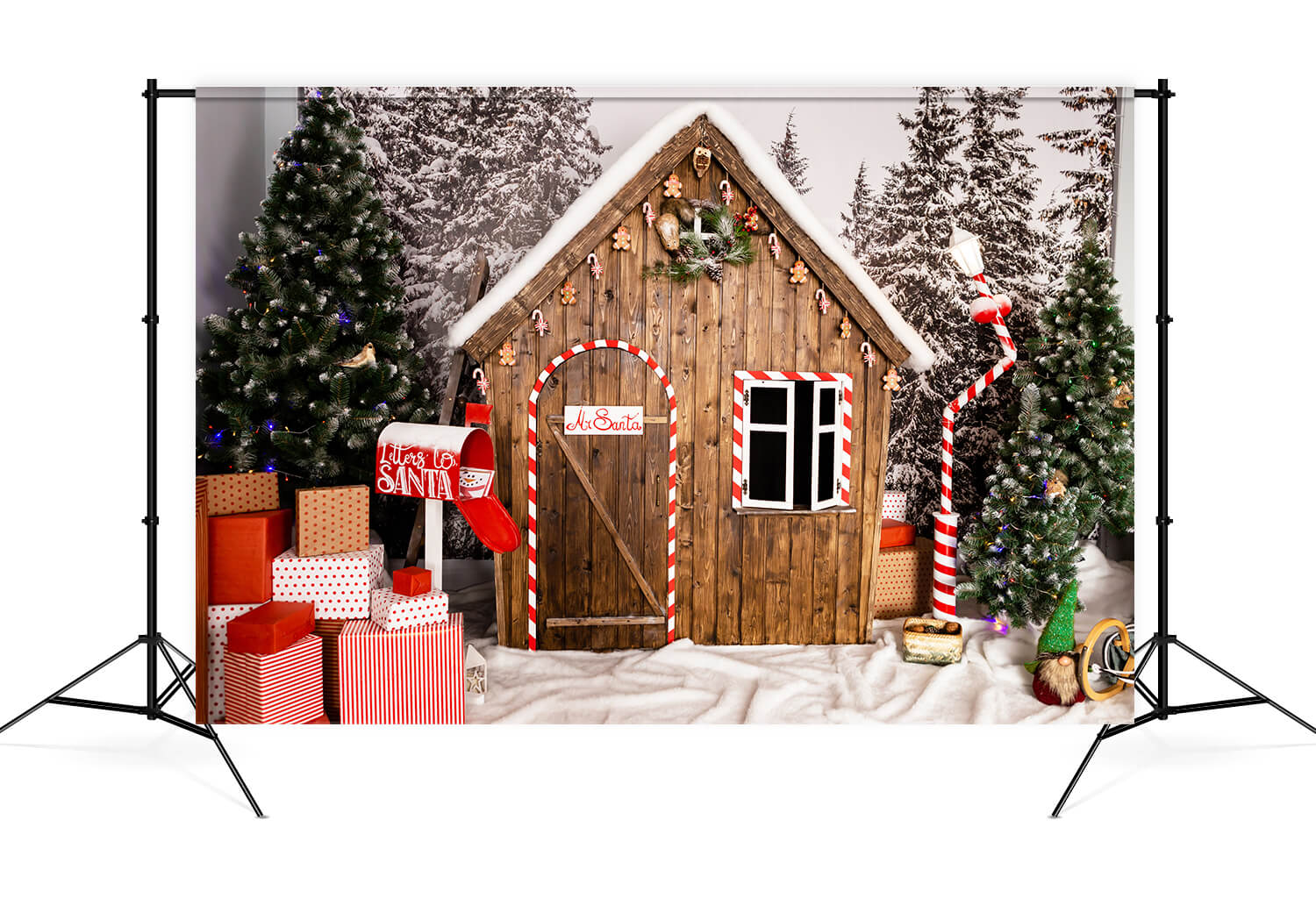 Toile de fond Maison en pain d'épices en bois Décor de Noël M9-11