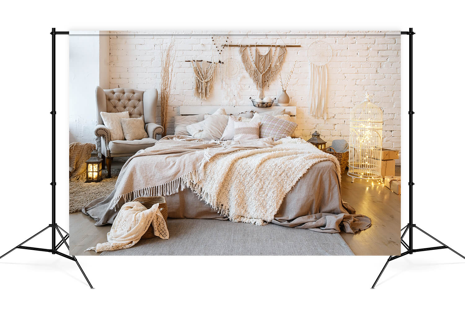 Toile de fond pour photographie d'intérieur de chambre à coucher bohème M9-13