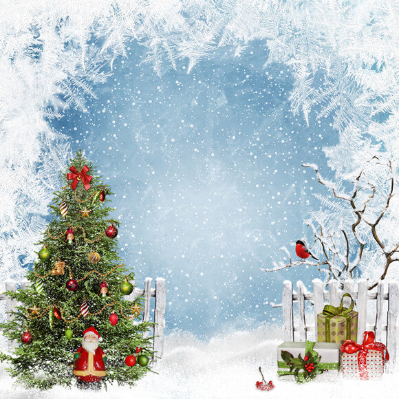 Toile de fond Sapin de Noël Hiver Neige Paysage M9-25