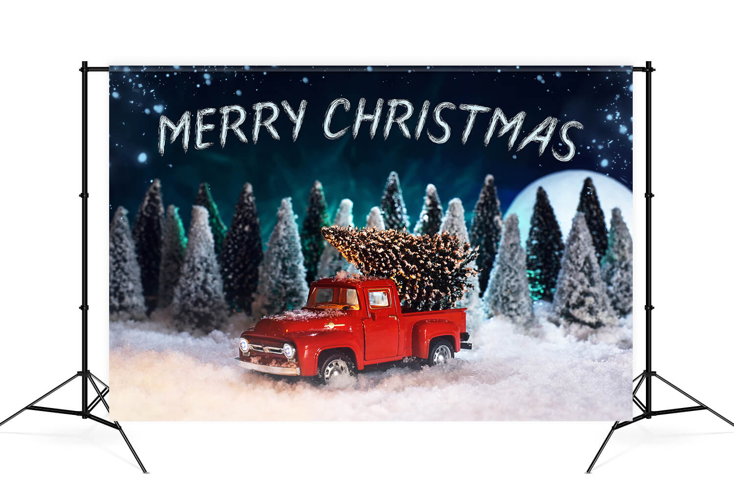 Toile de fond Forêt enneigée Noël Camion rouge M9-26