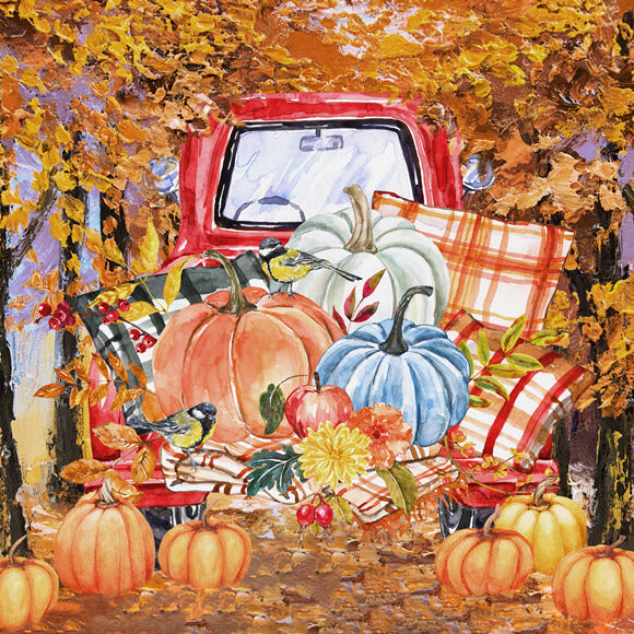 Toile de Fond Camion Rouge d'Automne Citrouille Action de Grâce M9-29
