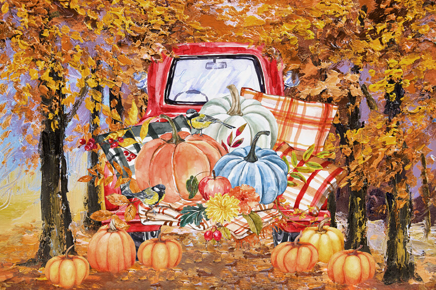 Toile de Fond Camion Rouge d'Automne Citrouille Action de Grâce M9-29
