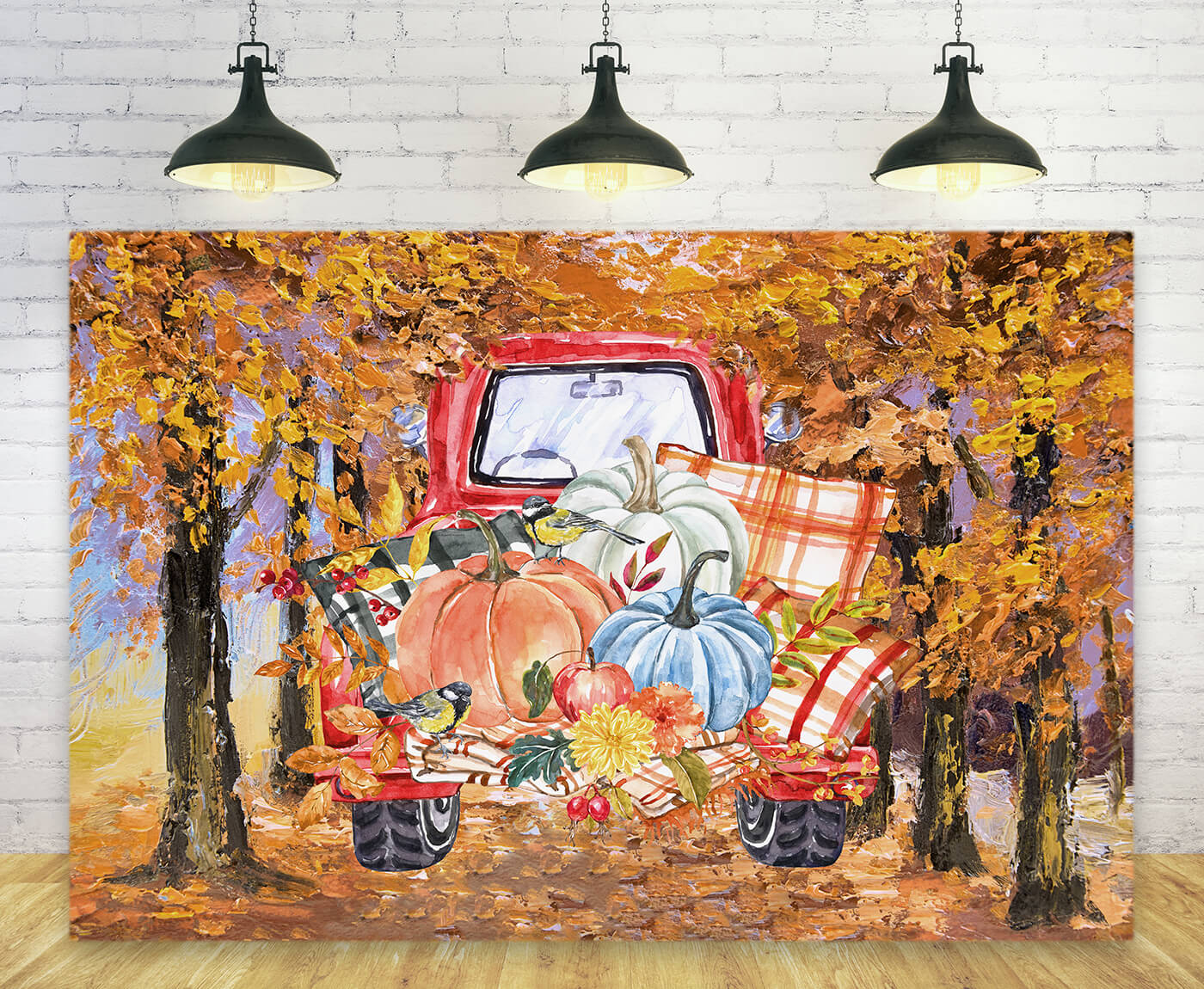 Toile de fond citrouille d'automne camion rouge Thanksgiving récolte M9-30