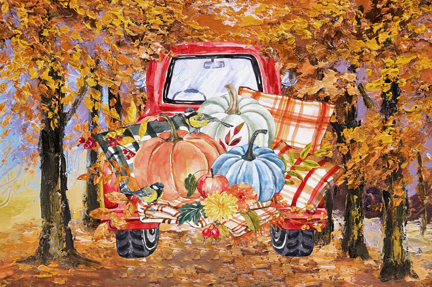 Toile de fond citrouille d'automne camion rouge Thanksgiving récolte M9-30