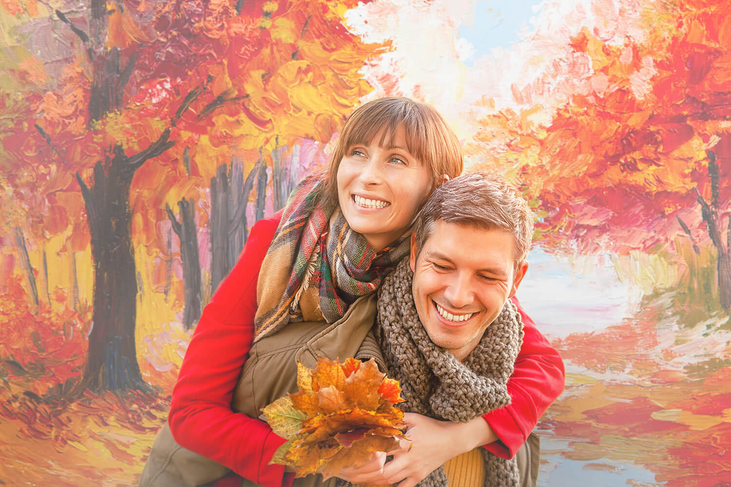 Toile de Fond Peinture à l'Huile Feuilles d'Erable Forêt Automne M9-32