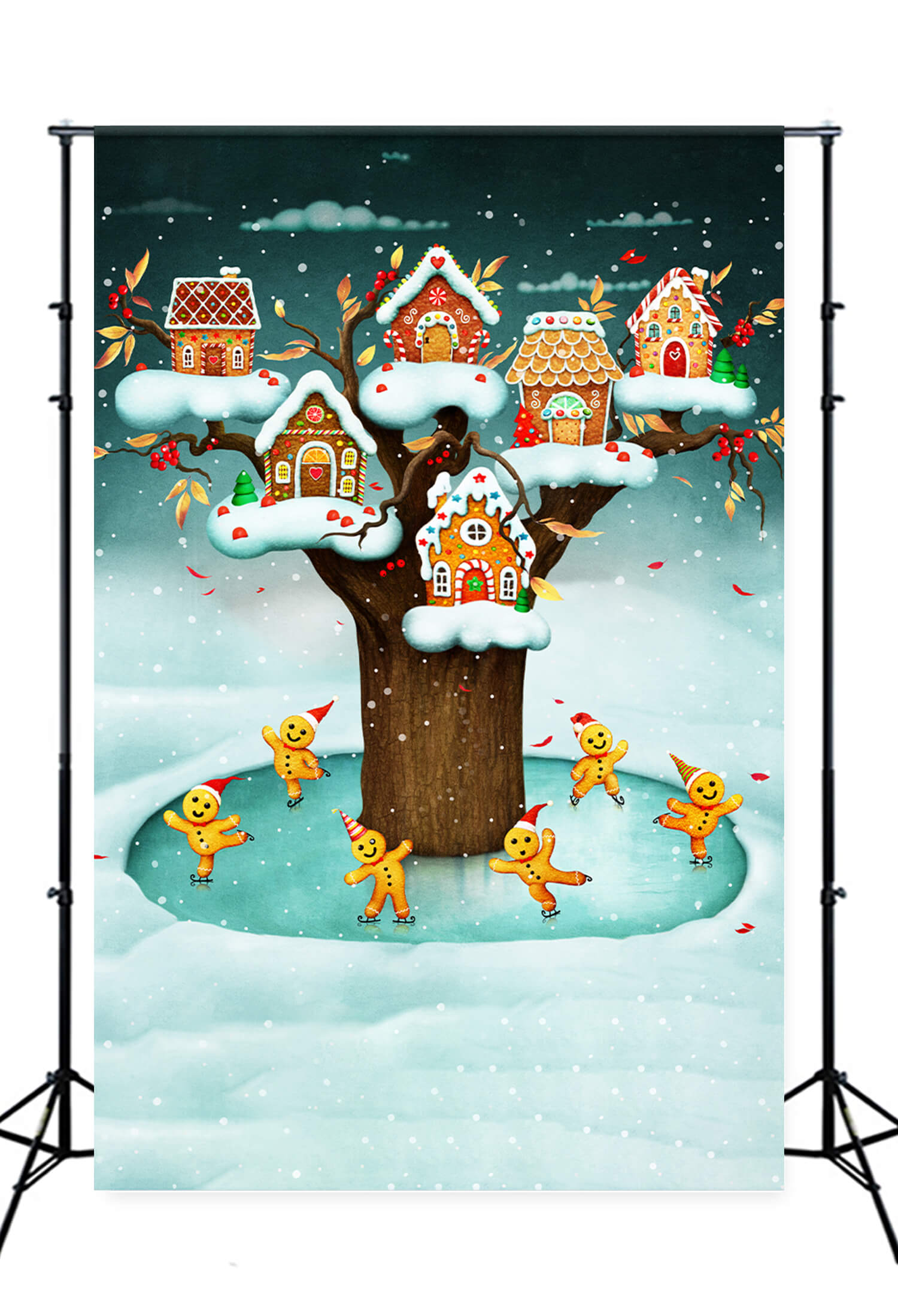 Toile de fond Maison et Hommes en Pain d'Epices Hommes de Noël M9-36