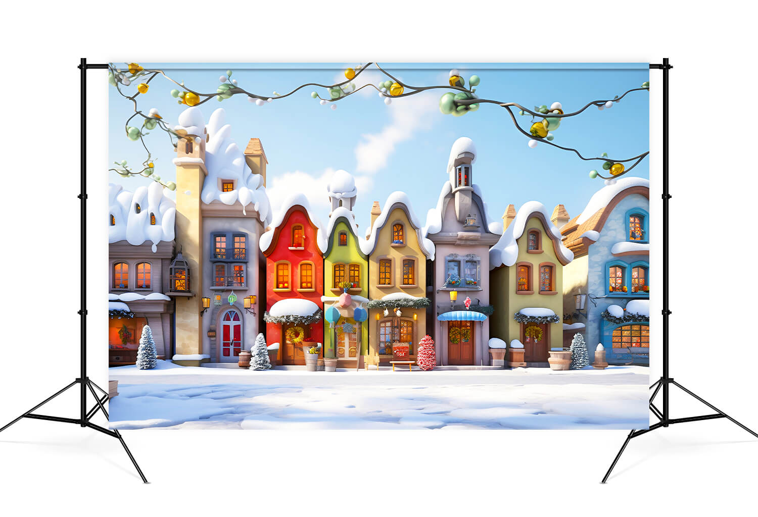 Toile de Fond Rue de Ville Enneigée Hiver pour Photographie M9-39