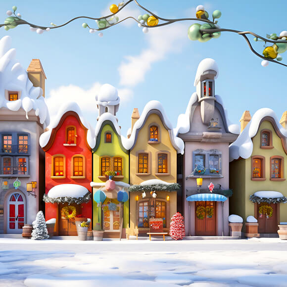 Toile de Fond Rue de Ville Enneigée Hiver pour Photographie M9-39