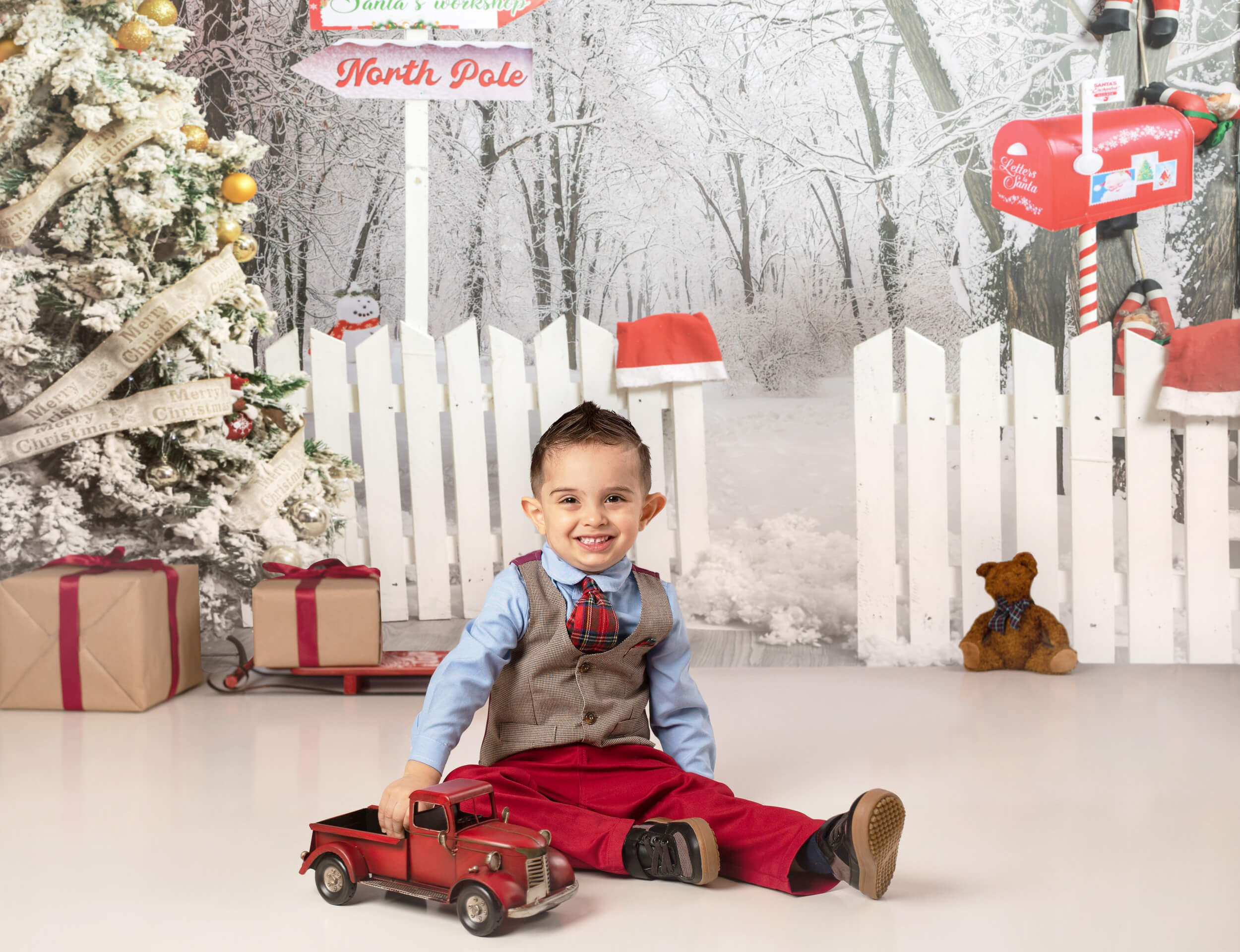 Toile de Fond Arbre de Noël Hiver Neige Clôture Porte M9-42