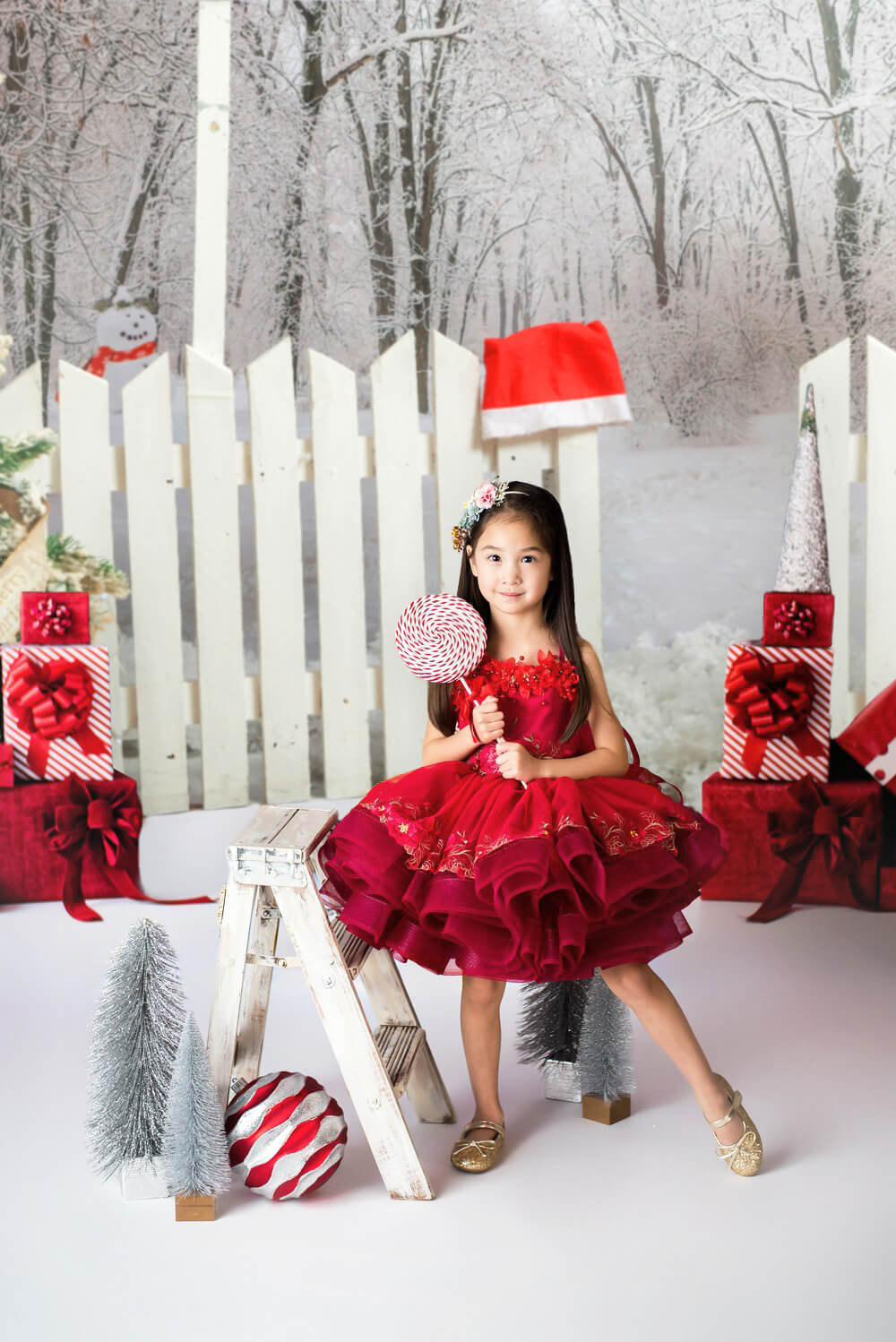 Toile de Fond Arbre de Noël Hiver Neige Clôture Porte M9-42