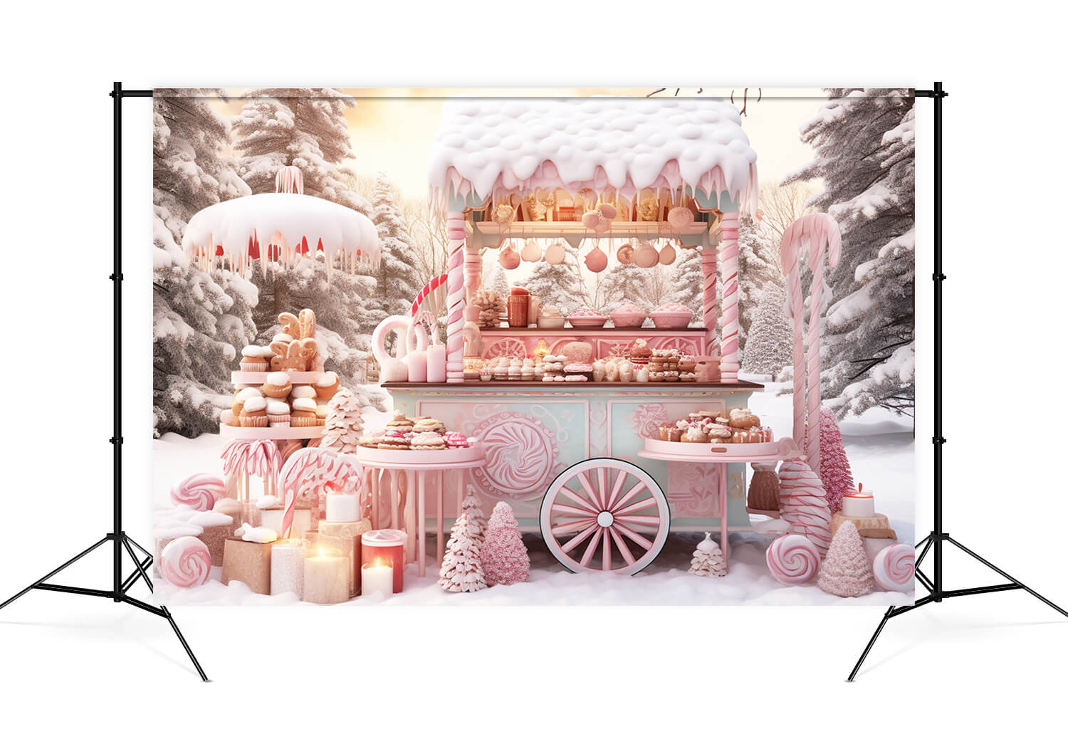 Toile de Fond Chariot de Confiserie pour Photographie de Noël M9-61
