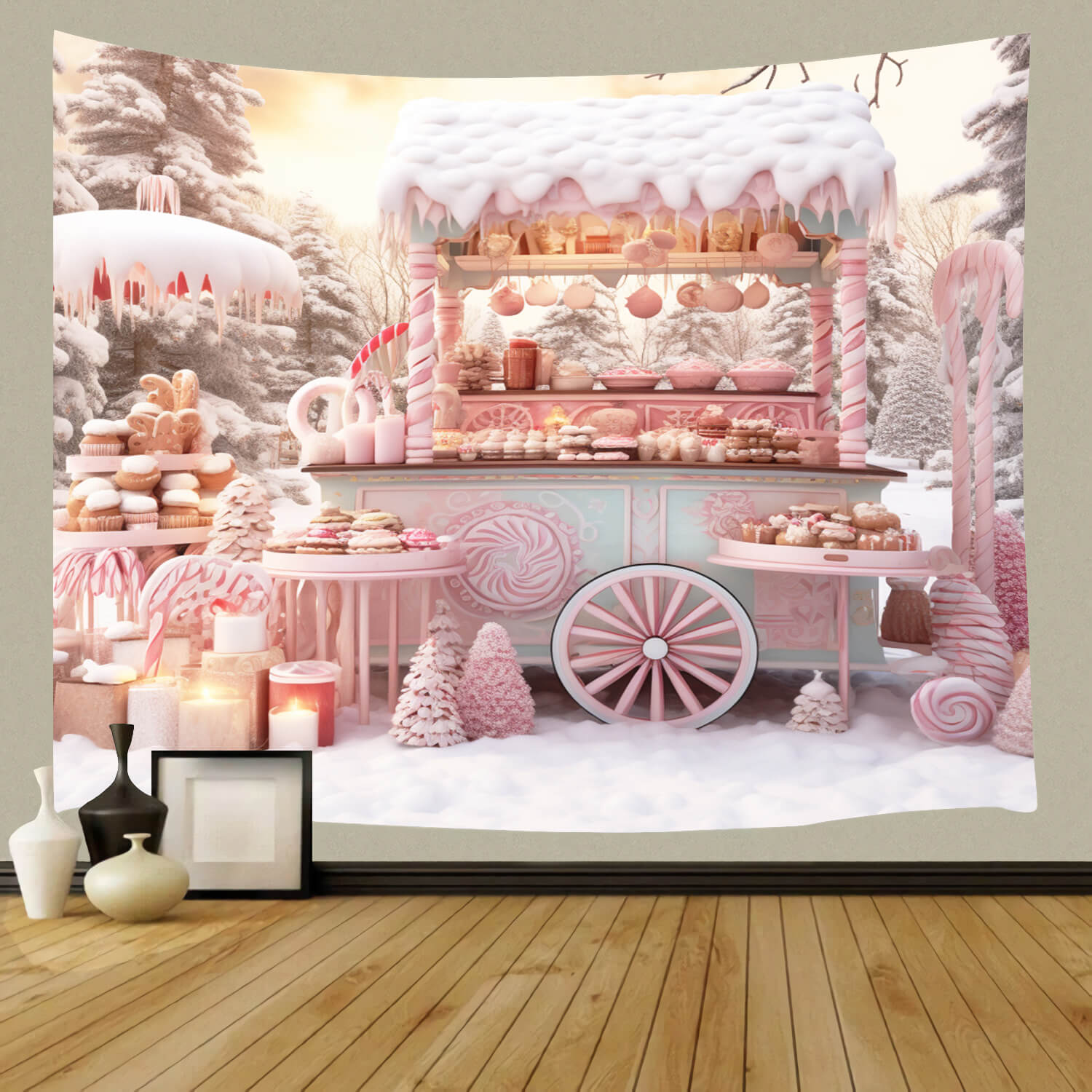 Toile de Fond Chariot de Confiserie pour Photographie de Noël M9-61