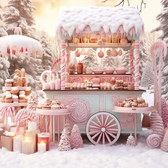 Toile de Fond Chariot de Confiserie pour Photographie de Noël M9-61