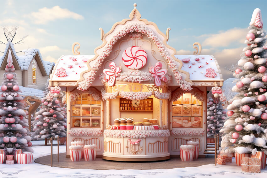 Toile de Fond Arbre de Noël de Maison de Monde en Bonbons M9-63