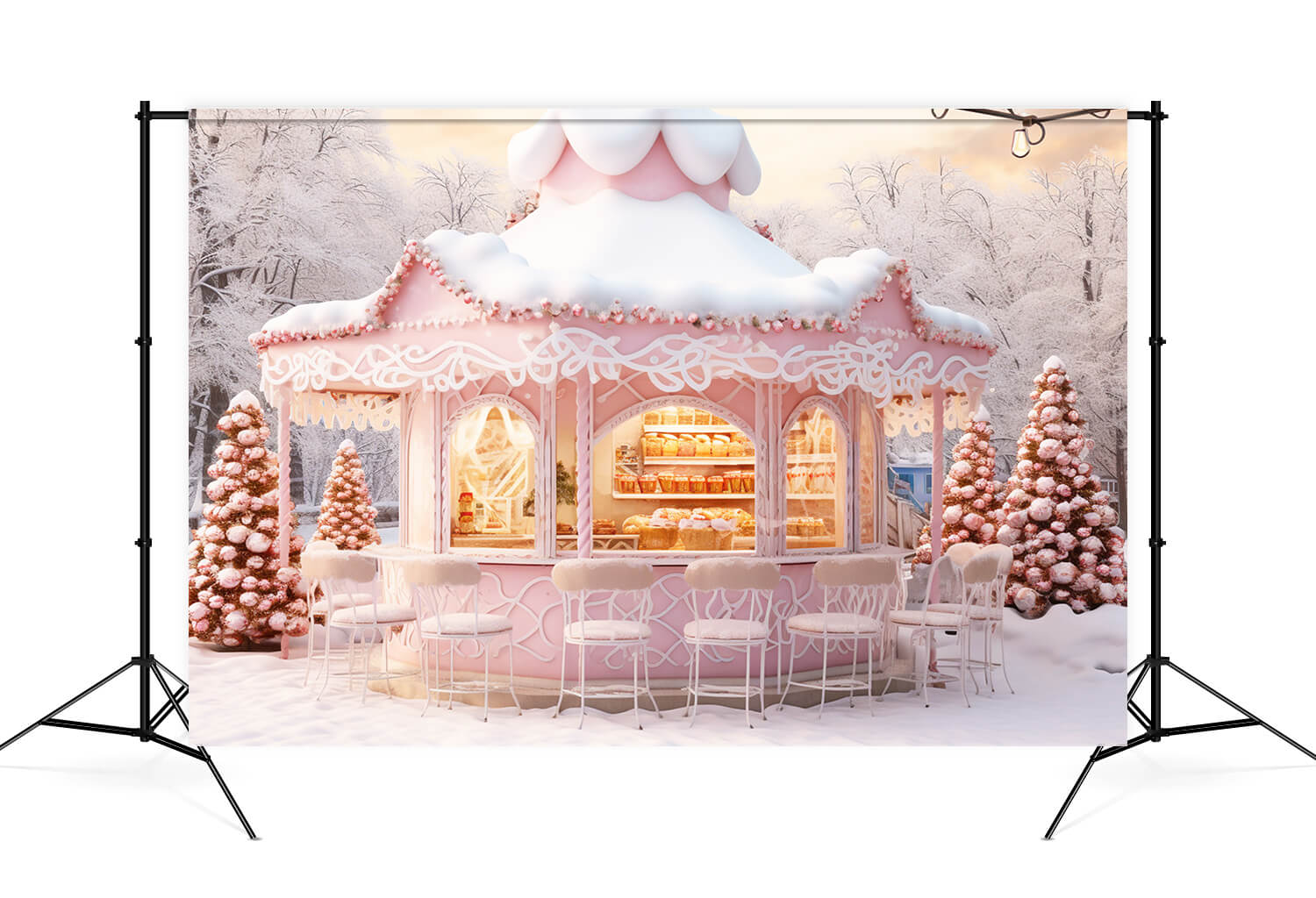 Toile de Fond de Magasin Rose de Bonbons de Noël M9-64