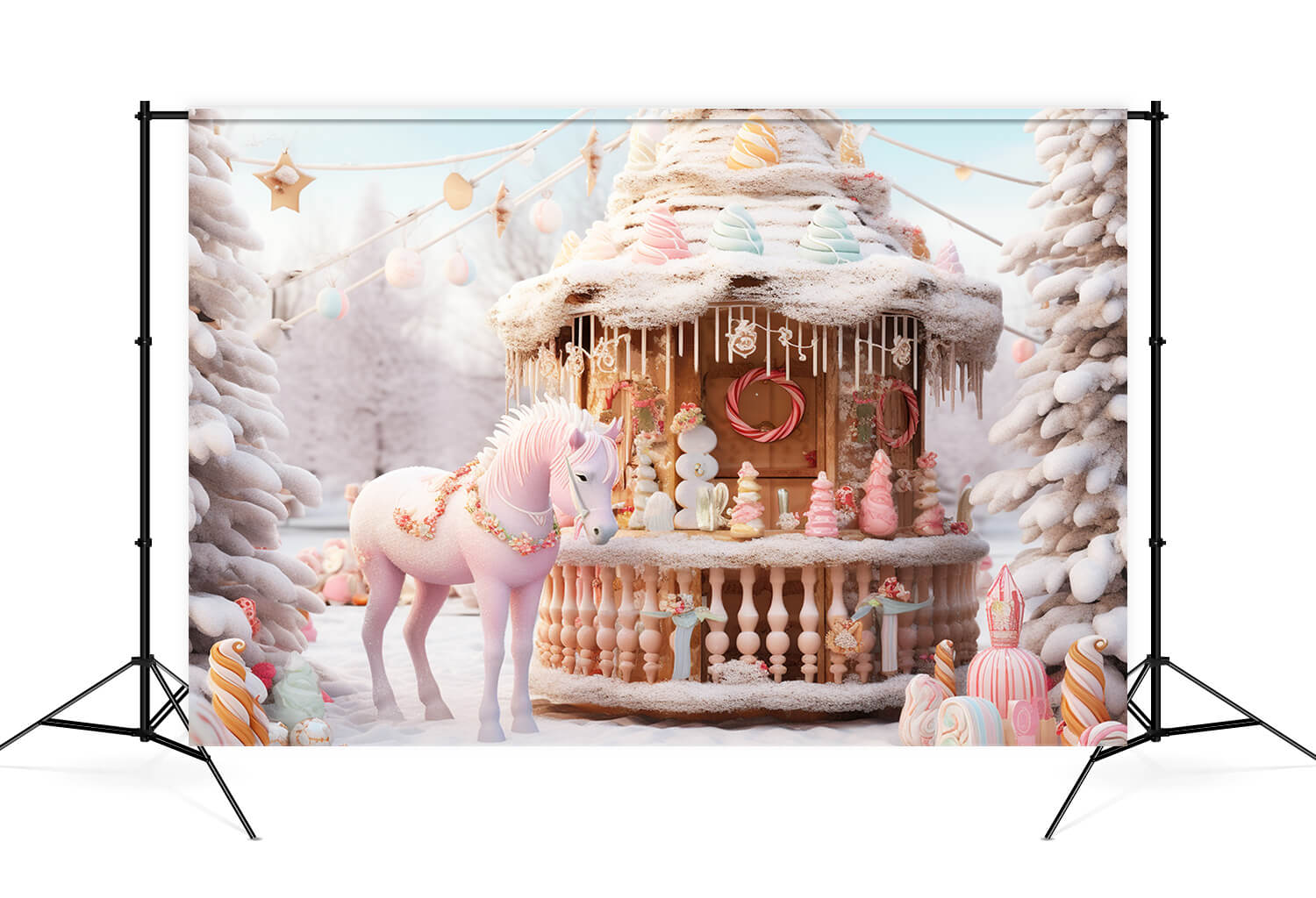 Toile de Fond de Noël au Pays de Bonbons Pains d'Epices M9-65