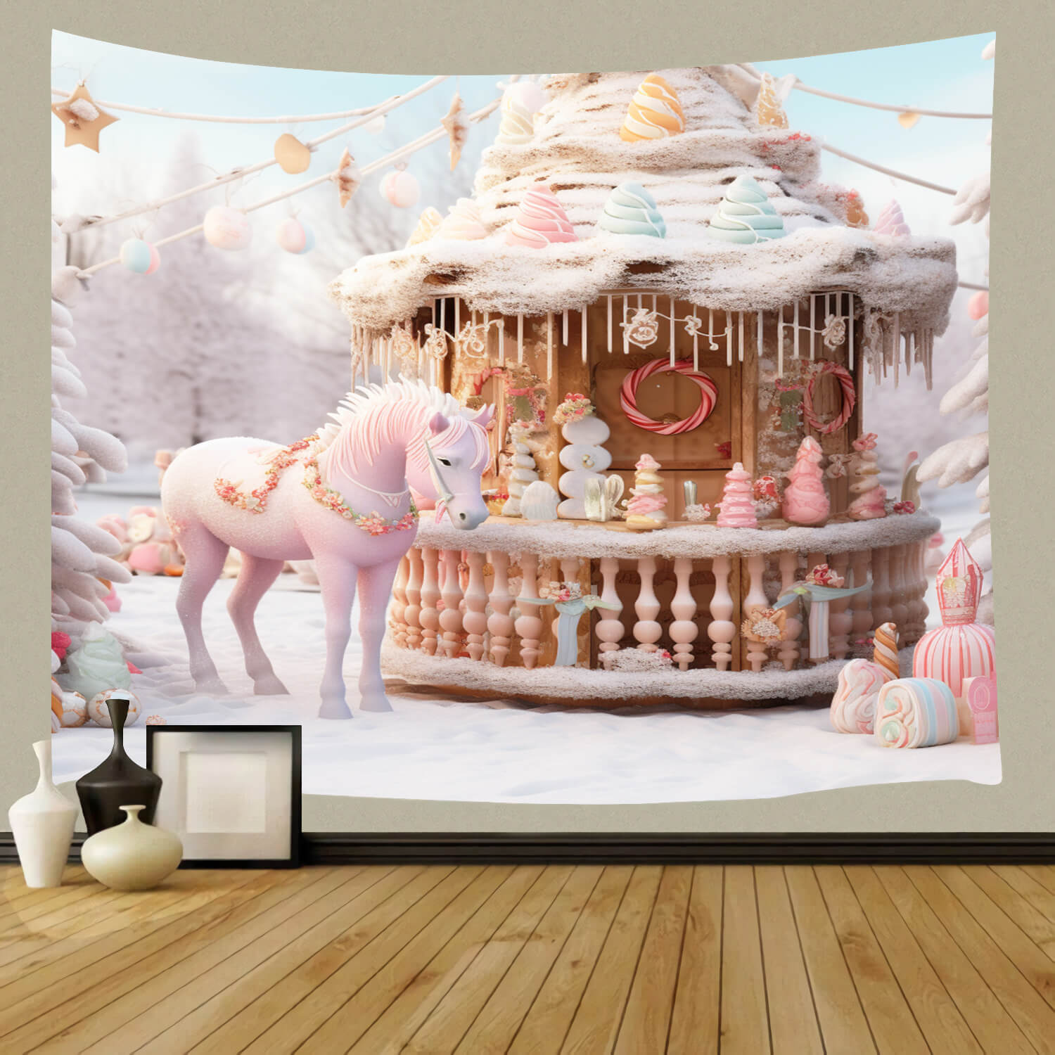 Toile de Fond de Noël au Pays de Bonbons Pains d'Epices M9-65