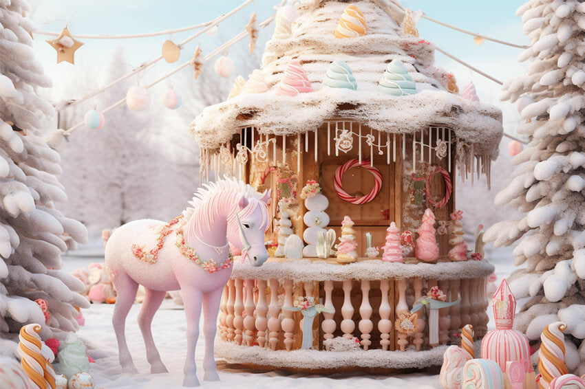 Toile de Fond de Noël au Pays de Bonbons Pains d'Epices M9-65