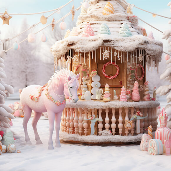 Toile de Fond de Noël au Pays de Bonbons Pains d'Epices M9-65