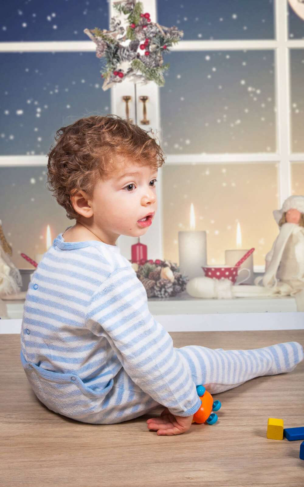 Toile de Fond Fenêtre de Noël Flocon de Neige Renne M9-72
