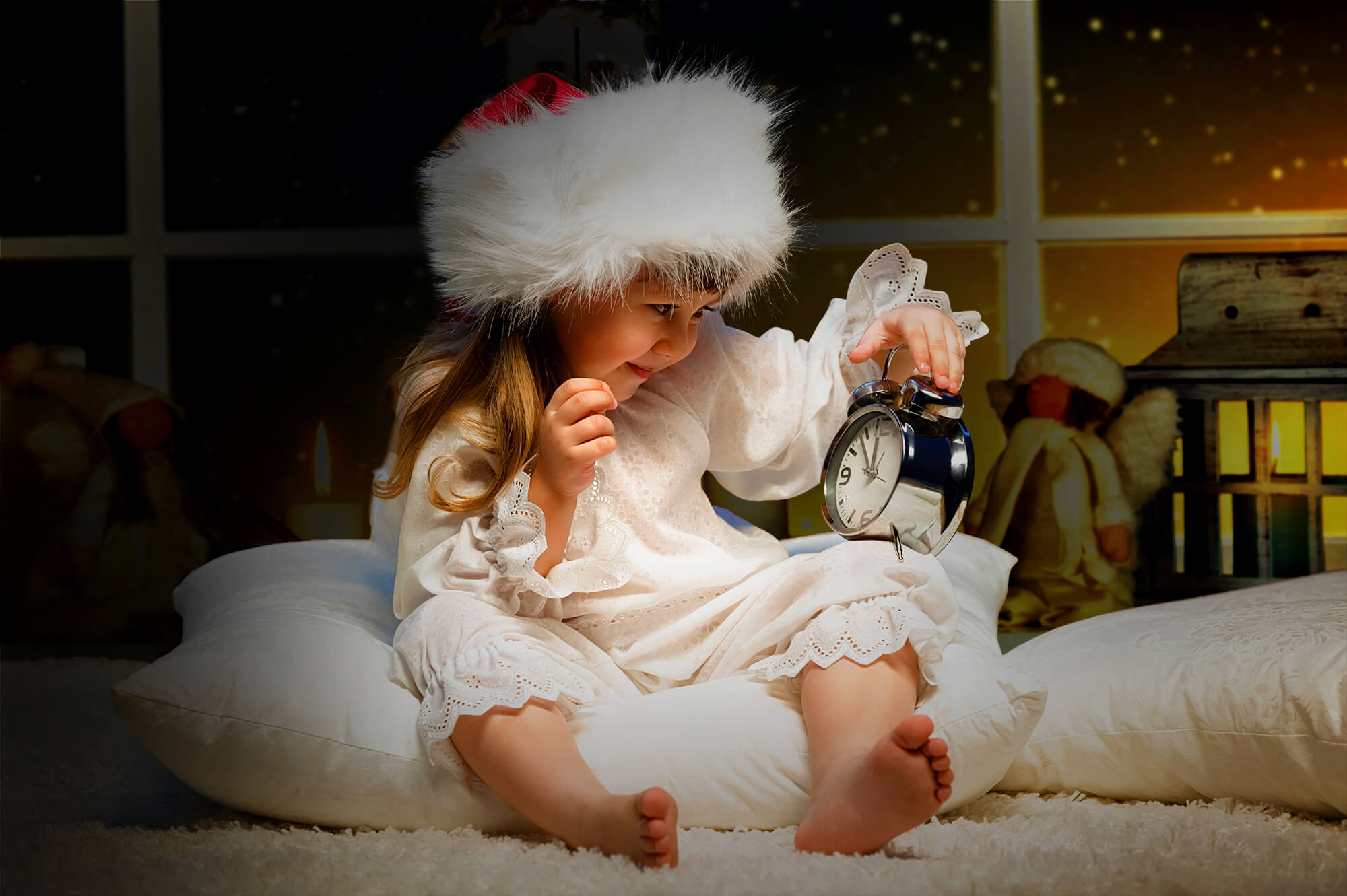 Toile de Fond Fenêtre de Noël Flocon de Neige Renne M9-72
