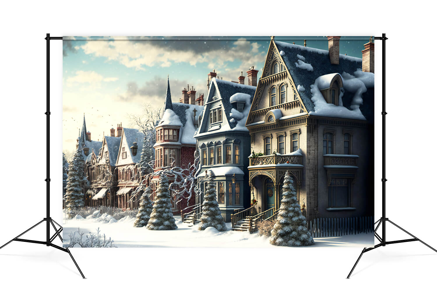 Toile de Fond Noël Retro Village Hiver Neige M9-76
