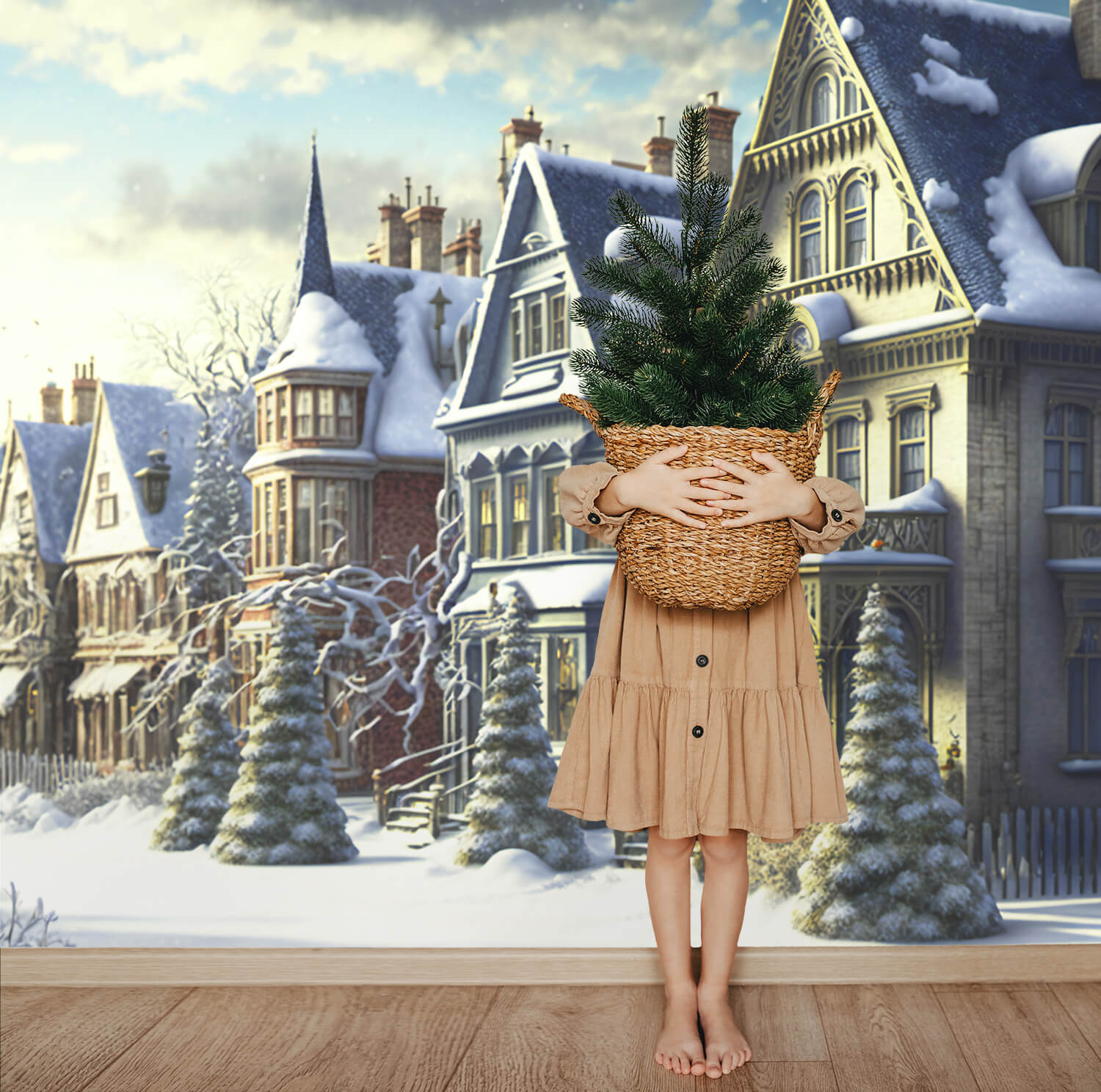 Toile de Fond Noël Retro Village Hiver Neige M9-76