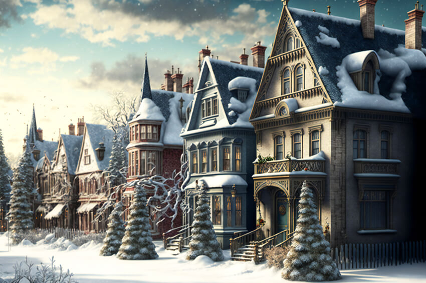 Toile de Fond Noël Retro Village Hiver Neige M9-76